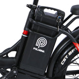 Ploarna electric bike battery mounted on frame with removable design, featuring smart battery management system.