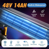 Ploarna electric bike battery features 48V 14AH waterproof design, assisted and electric modes with multiple safety protections.