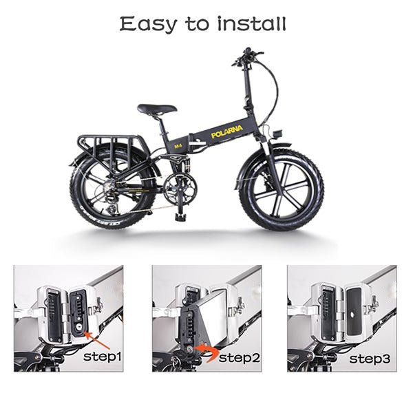 Ploarna electric bike battery installation guide with step-by-step instructions and image of the bike.