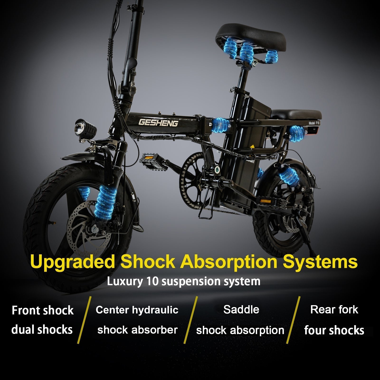Polarna F10 14“ Electric Bike Foldable With 400W Motor 48V 17.5Ah Battery Luxury 10 suspension system - Polarna Ebikes Polarna Ebikes Black POLANRA Polarna F10 14“ Electric Bike Foldable With 400W Motor 48V 17.5Ah Battery Luxury 10 suspension system