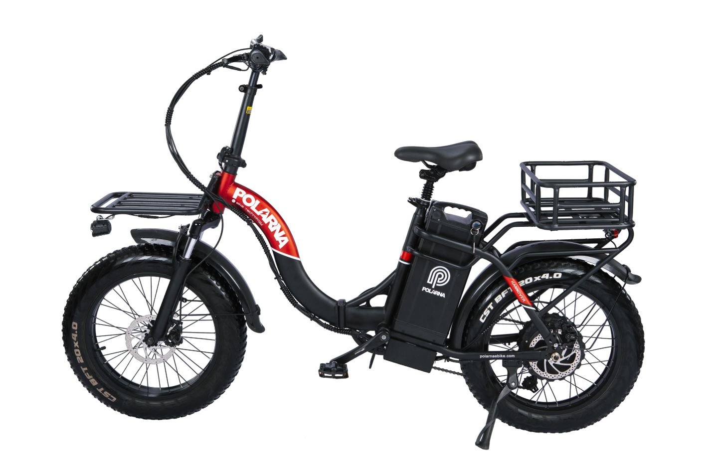 Polarna Hannover 20“ Fat Tire Foldable Electric Bike With 750W Motor 48V 30Ah Samsung Battery Seat Shock Absorber - Polarna Ebikes Polarna Ebikes Electric bicycle-BK + Front Base&Rear Basket POLANRA Polarna Hannover 20“ Fat Tire Foldable Electric Bike With 750W Motor 48V 30Ah Samsung Battery Seat Shock Absorber