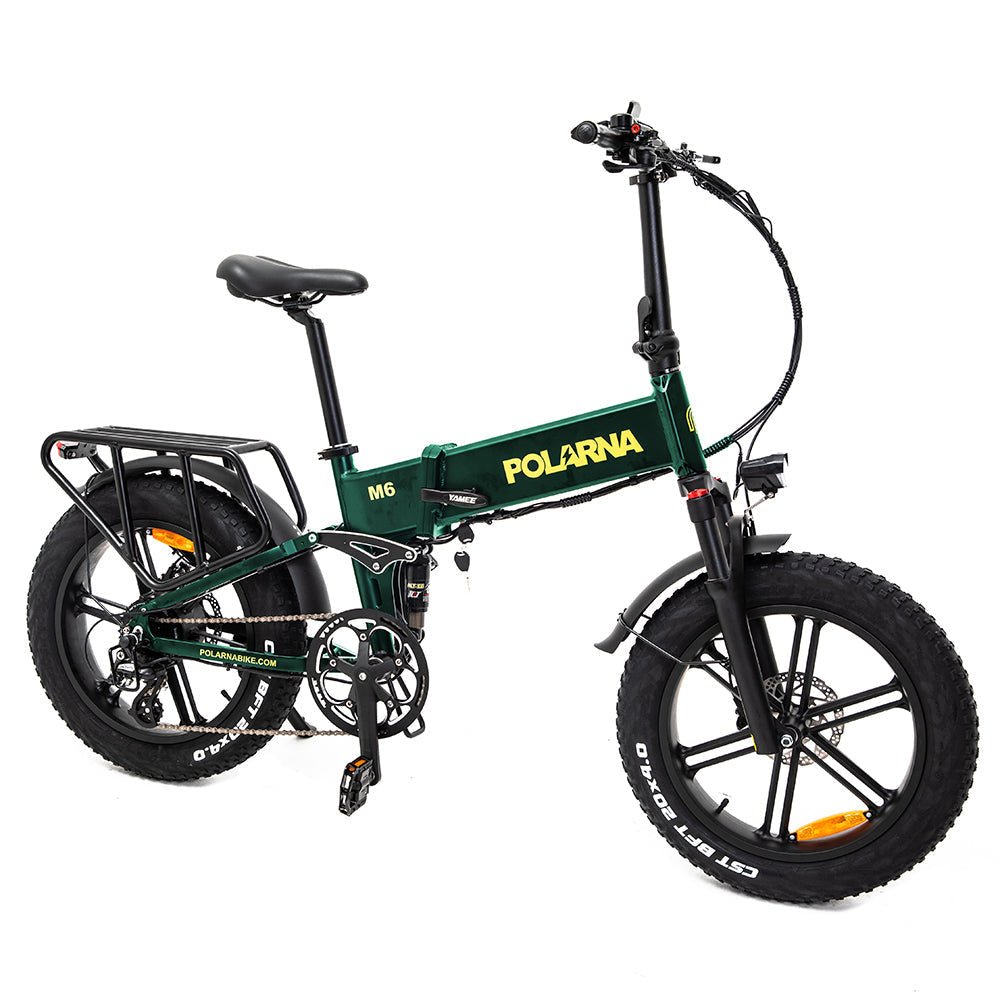 Polarna M6 20“ Fat Tire Foldable Electric Bike With 1000W Motor 48V 17.5Ah Samsung Battery hydraulic Fork - Polarna Ebikes Polarna Ebikes M6 GREEN mechanical shock and 80C display POLANRA Polarna M6 20“ Fat Tire Foldable Electric Bike With 1000W Motor 48V 17.5Ah Samsung Battery hydraulic Fork