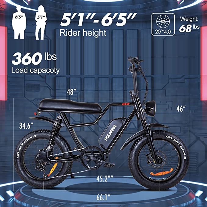 Polarna X-01 20“ 4.0 Fat Tire Electric Motorbike With 1000W Motor 48V 22.5Ah SamSung Battery Pneumatic Fork(USA) - Polarna Ebikes Polarna Ebikes Black POLANRA Polarna X-01 20“ 4.0 Fat Tire Electric Motorbike With 1000W Motor 48V 22.5Ah SamSung Battery Pneumatic Fork(USA)