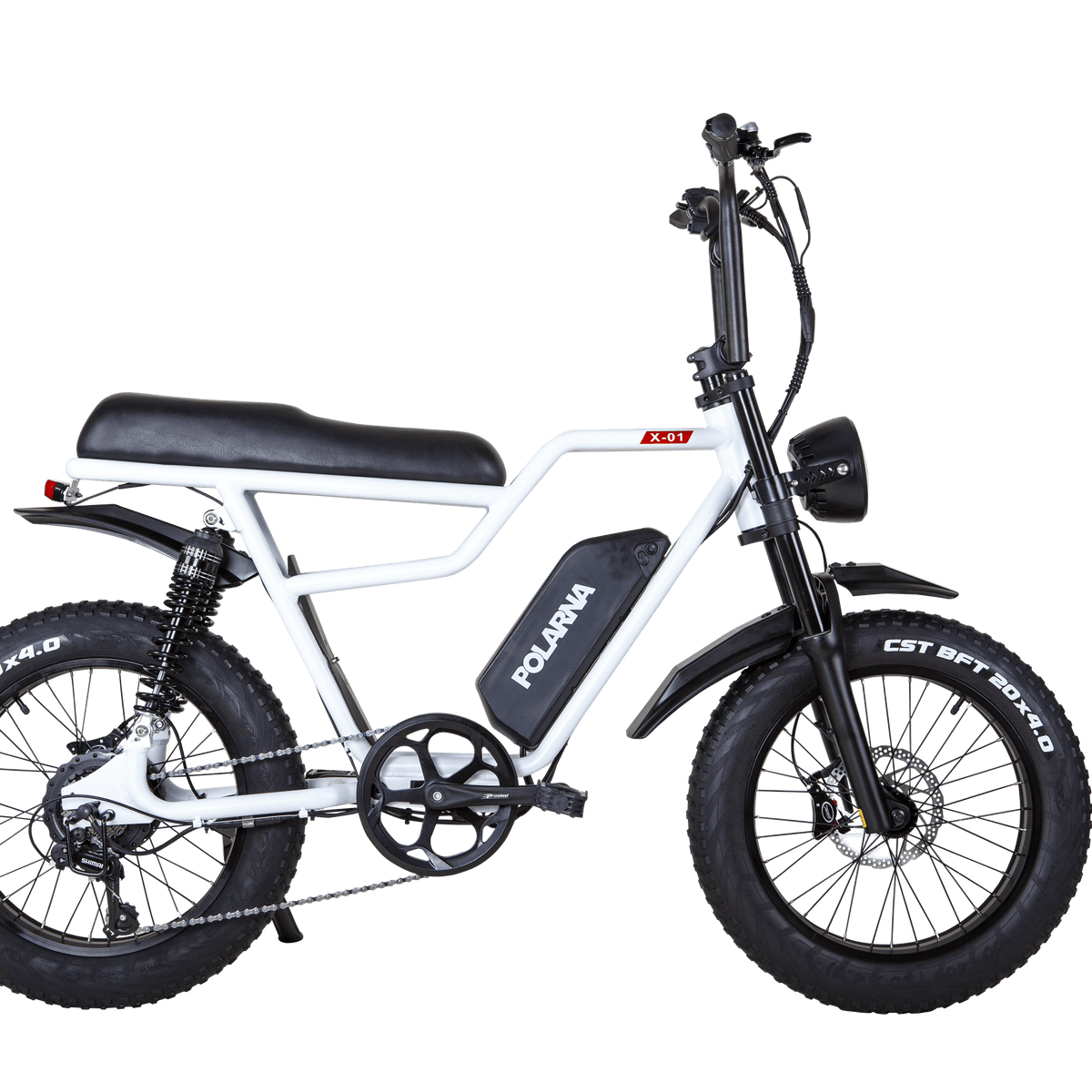 Polarna X-01 20“ 4.0 Fat Tire Electric Motorbike With 1000W Motor 48V 22.5Ah SamSung Battery Pneumatic Fork(USA) - Polarna Ebikes Polarna Ebikes White POLANRA Polarna X-01 20“ 4.0 Fat Tire Electric Motorbike With 1000W Motor 48V 22.5Ah SamSung Battery Pneumatic Fork(USA)