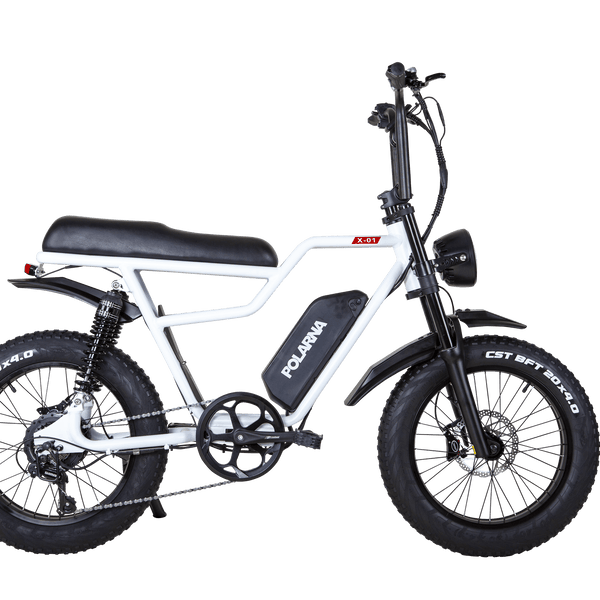 Polarna X-01 20“ 4.0 Fat Tire Electric Motorbike With 1000W Motor 48V 22.5Ah SamSung Battery Pneumatic Fork(USA) - Polarna Ebikes Polarna Ebikes White POLANRA Polarna X-01 20“ 4.0 Fat Tire Electric Motorbike With 1000W Motor 48V 22.5Ah SamSung Battery Pneumatic Fork(USA)
