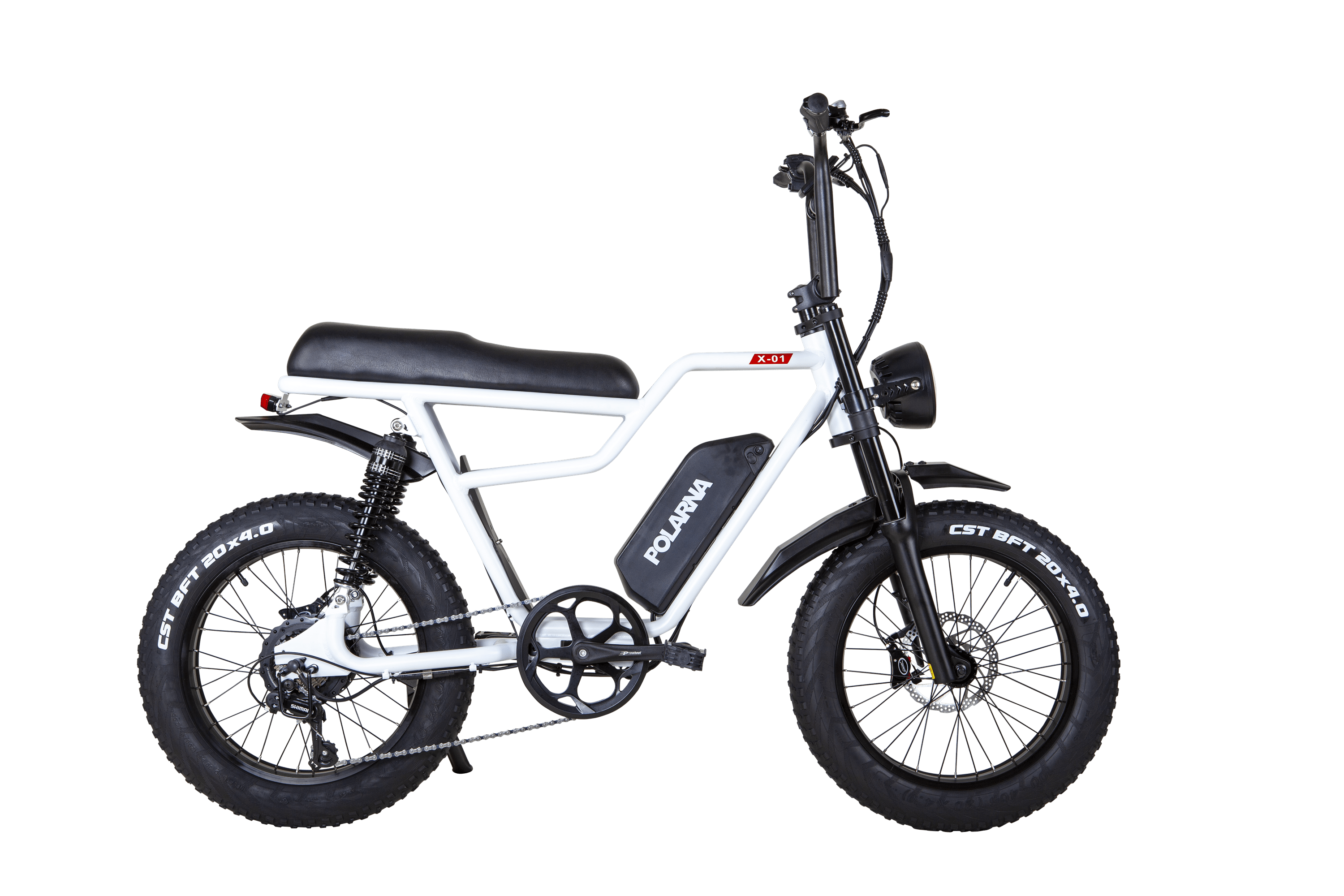 Polarna X-01 20“ 4.0 Fat Tire Electric Motorbike With 1000W Motor 48V 22.5Ah SamSung Battery Pneumatic Fork(USA) - Polarna Ebikes Polarna Ebikes White POLANRA Polarna X-01 20“ 4.0 Fat Tire Electric Motorbike With 1000W Motor 48V 22.5Ah SamSung Battery Pneumatic Fork(USA)